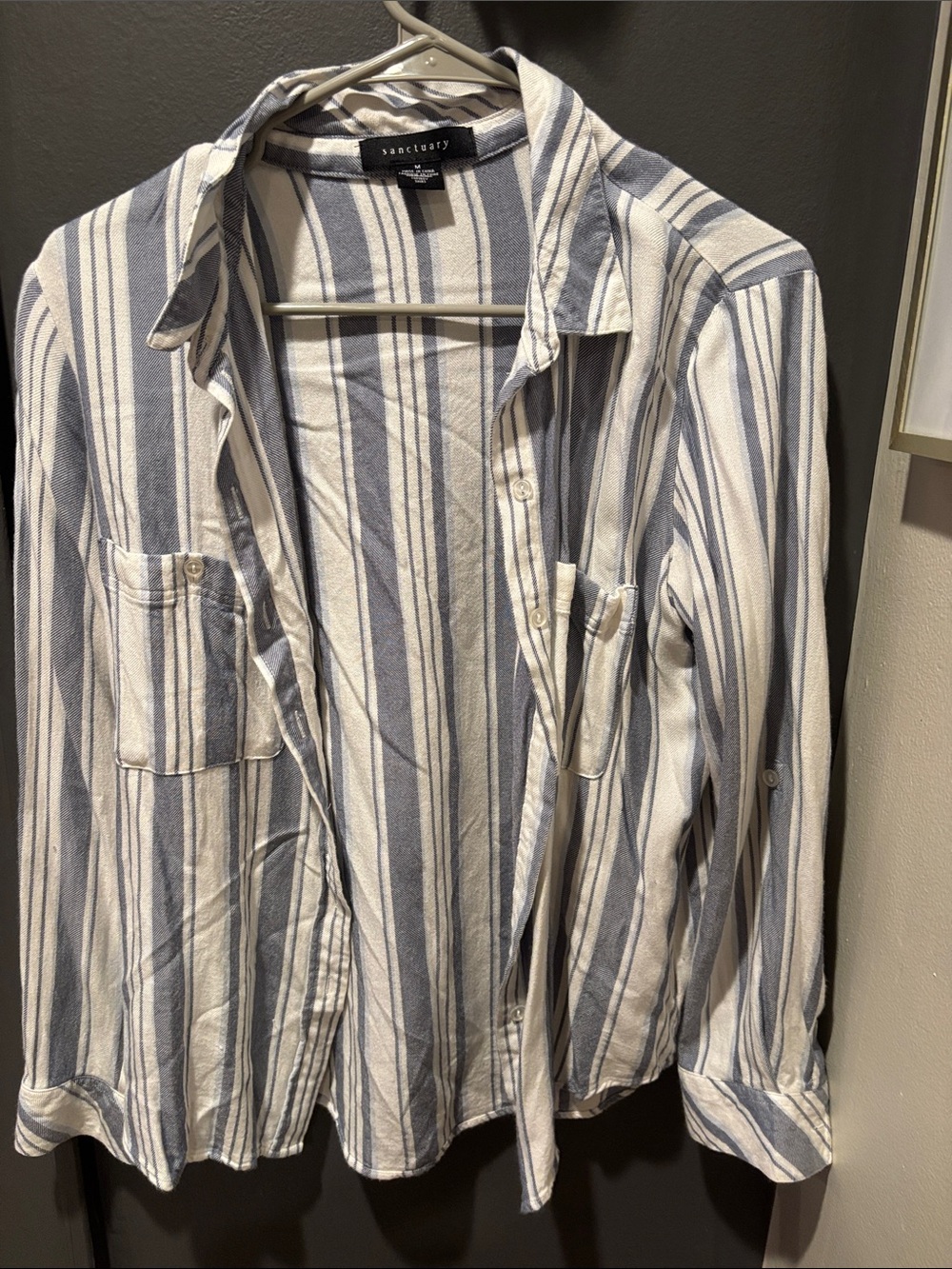 Sanctuary Blue and White Vertical Stripe Button-Front Shirt